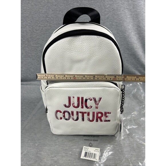 New Juicy Couture All Nighter White Charm Logo Backpack Travel Purse - Picture 11 of 13